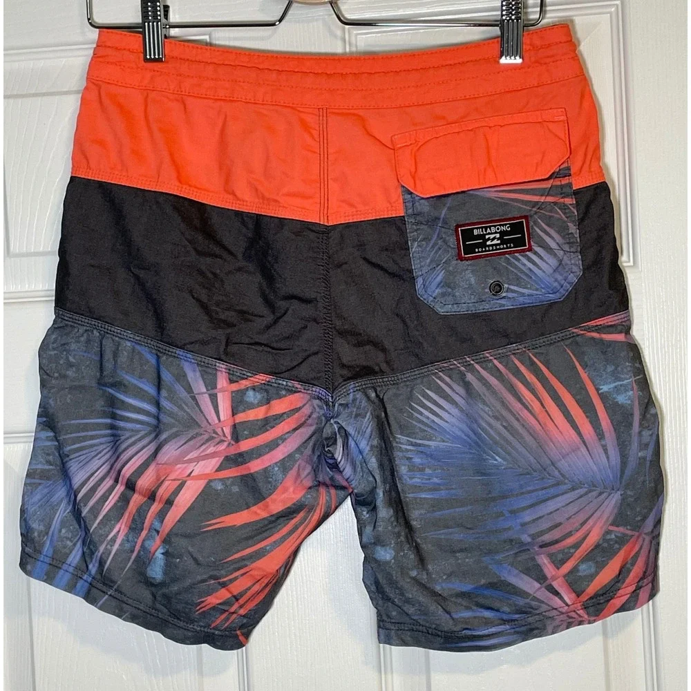 Billabong Lo Tides Mens Board Shorts Orange Black Tropical Palm M127FTLP Size 28